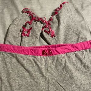 Grey & Pink Capri Pajama Bottom Double ruffles at the hem with pink bows Size M